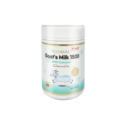 Bottle of Hi Well Premium Goat's Milk 1500 with Calcium 300 Chewable Tablets