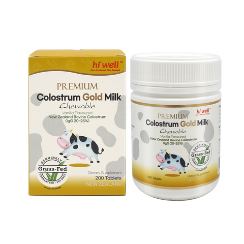Hi Well Premium Colostrum Gold Milk Vanilla Flavoured 200 Chewable Tablets