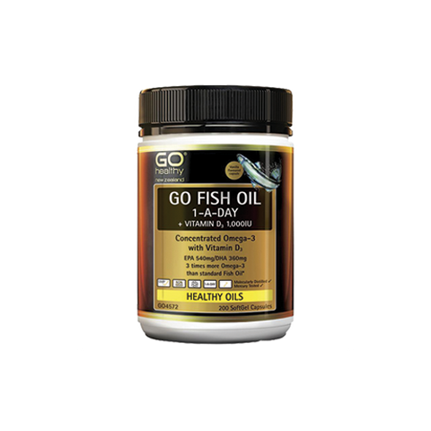 GO Healthy Go Fish Oil 1-A-Day + Vitamin D 1000IU 200 Soft Gels