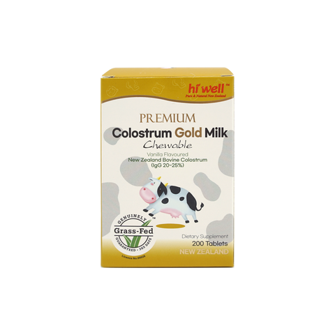 Hi Well Premium Colostrum Gold Milk Vanilla Flavoured 200 Chewable Tablets