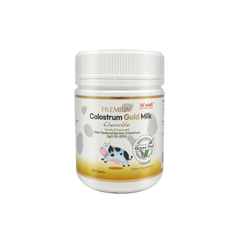 Hi Well Premium Colostrum Gold Milk Vanilla Flavour 200 Chewable Tablets