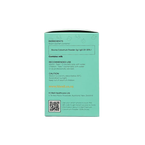 Hi Well Premium Colostrum Powder 100% Sticks 30 Sachets New Zealand Bovine Colostrum