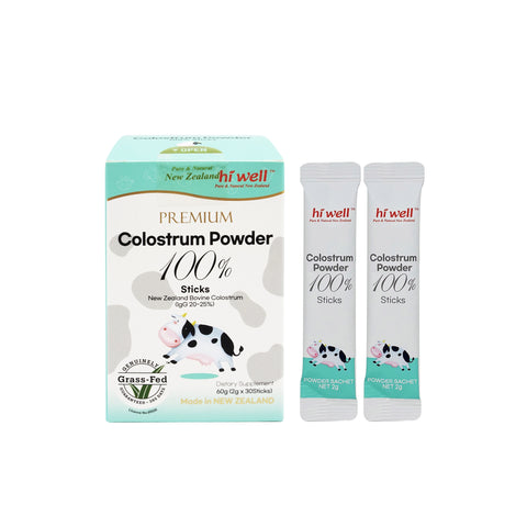Hi Well Premium Colostrum Powder 100% Sticks 30 Sachets New Zealand Bovine Colostrum