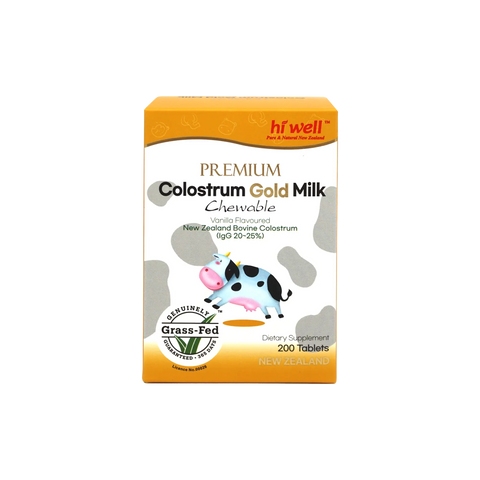 Hi Well Premium Colostrum Gold Milk Vanilla Flavoured 200 Chewable Tablets