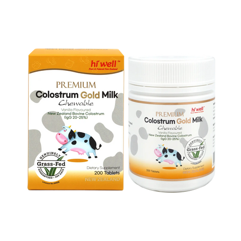 Hi Well Premium Colostrum Gold Milk Vanilla Flavoured 200 Chewable Tablets