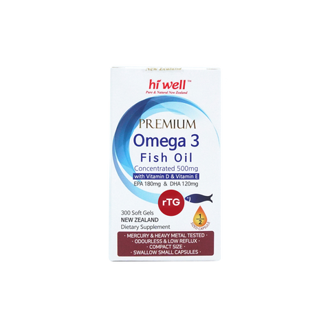 Hi Well Premium Omega 3 Fish Oil Concentrated 500mg 300 Softgels