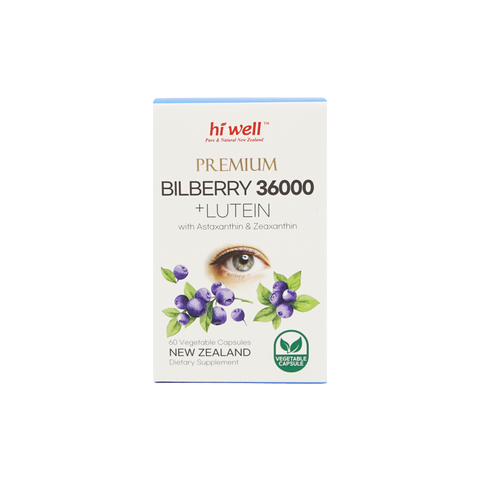 Hi Well Premium Bilberry 36000 + Lutein 60 Vegetable Capsules