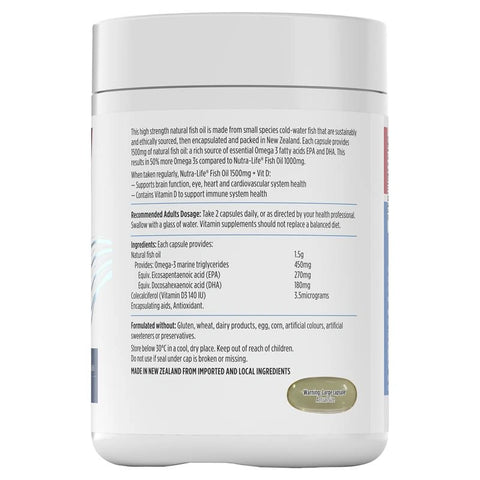 Nutralife Fish Oil 1500mg Plus Vitamin D 180 Capsules
