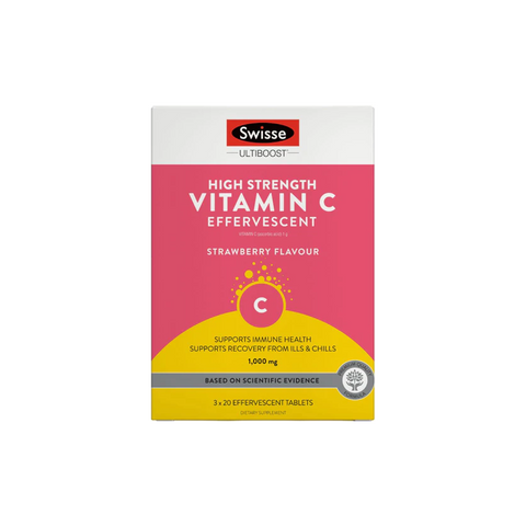 Swisse Ultiboost High Strength Vitamin C Effervescent Strawberry Flavour 60 Tablets